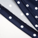 Polka Dots Print Wrap Chest Top Seventh Pant Suit MXBF-J26ST120