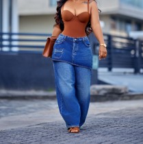 Fashion Denim Faux Two-piece Patchwork Jeans LSD-2793