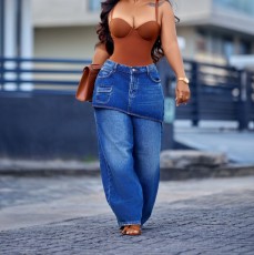 Fashion Denim Faux Two-piece Patchwork Jeans LSD-2793