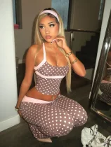 Polka Dots Print Sling Two Piece Pants Set SHMF-6209