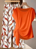 O Neck Print Loose Two Piece Pants Set GSRX-872