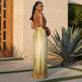 Gradient Print Halterneck Backless Maix Dress GJYO-JD305323