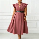 Plus Size Double-Breasted Buttons Midi Dress GCZF-8664