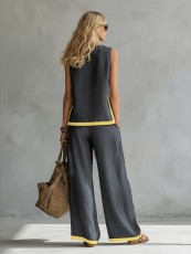 Loose Sleeveless Tops Two Piece Pants Set GWDS-260409