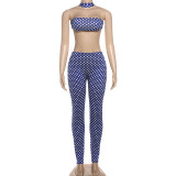 Polka Dots Print Wrap Chest Top Pants Suit SHMF-6208