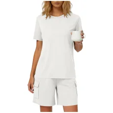 Solid Color Short Sleeve Shorts Loose 2 Piece Set GYZY-9031