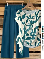 O Neck Print Loose Two Piece Pants Set GSRX-872