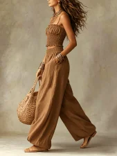 Solid Color Sling Top Lantern Pants 2 Piece Set GWDS-260403