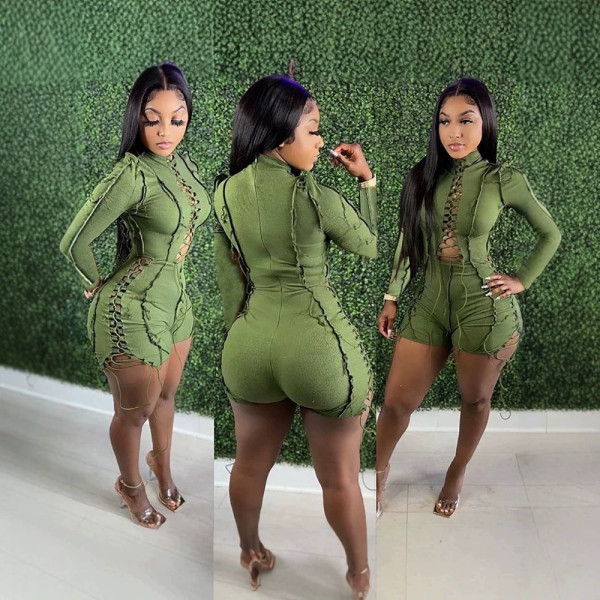 Sexy Patchwork Solid Color Tie Up Romper SHMF-6211