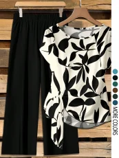 O Neck Print Loose Two Piece Pants Set GSRX-872