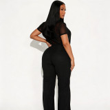 Mesh Deep V Neck Tops Two Piece Pants Set MXBF-J26ST144