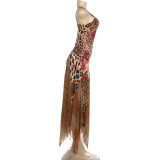 Mesh Patchwork Print Sling Maxi Dress GZJQ-K6D07210A