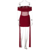 Mesh Patchwork Off Shoulder Mini Dress LJSF-D6421548X