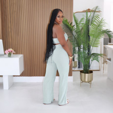Solid Color Halterneck Two Piece Pants Set CYA-902385
