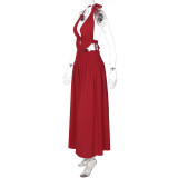 Lace Patchwork Backless Tie Up Maxi Dress LJSF-D6321250X