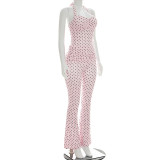 Polka Dots Print Halterneck Two Piece Pants Set MXBF-D26ST115