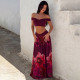 Sexy Print Off Shoulder Top Long Skirts 2 Piece Set LJSF-S6421484X