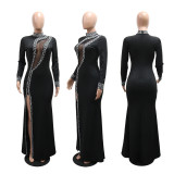 Hot Drill Long Sleeve Split Maxi Dress CYA-902278