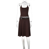 Lace Patchwork Halterneck Top 2 Piece Skirts Set LJSF-S6321394X