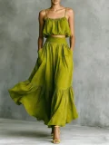 Solid Color Backless Sling Top Long Skirt Set GWDS-260319