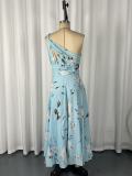 One-shoulder Floral-print Chiffon Maxi Dress GWDS-250643