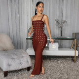 Hot Drill Solid Color Sling Maxi Dress CYA-902264