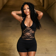 Sexy U Neck Lace See Through Two Piece Shorts Set MXBF-J26ST192