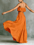 Solid Color Backless Sling Top Long Skirt Set GWDS-260319