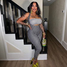 Polka Dots Print Wrap Chest Top+Jumpsuit 2 Piece Set MXBF-J26ST153