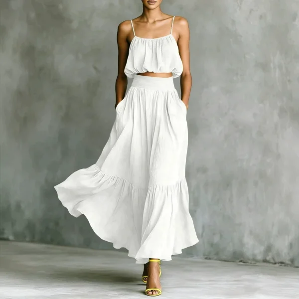 Solid Color Backless Sling Top Long Skirt Set GWDS-260319