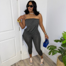 Solid Color Drawstring Tube Top Jumpsuit MXBF-D26JP142