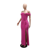 One Shoulder Solid Color Split Maxi Dress CYA-902371