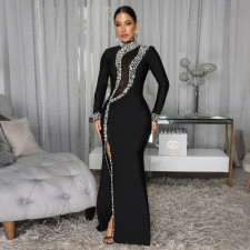 Hot Drill Long Sleeve Split Maxi Dress CYA-902278