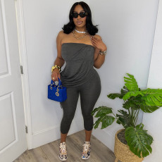 Solid Color Drawstring Tube Top Jumpsuit MXBF-D26JP142