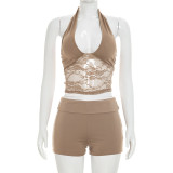 Sexy U Neck Lace See Through Two Piece Shorts Set MXBF-J26ST192