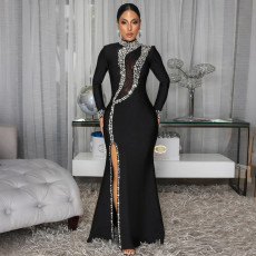 Hot Drill Long Sleeve Split Maxi Dress CYA-902278