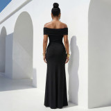 One Shoulder Solid Color Split Maxi Dress CYA-902371