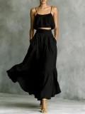 Solid Color Backless Sling Top Long Skirt Set GWDS-260319