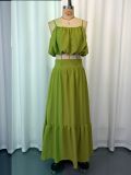 Solid Color Backless Sling Top Long Skirt Set GWDS-260319