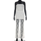 Solid Color Lace Patchwork Split Jumpsuit MXBF-D26JP093
