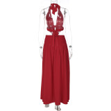 Lace Patchwork Backless Tie Up Maxi Dress LJSF-D6321250X
