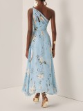 One-shoulder Floral-print Chiffon Maxi Dress GWDS-250643