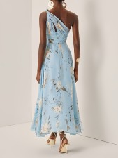 One-shoulder Floral-print Chiffon Maxi Dress GWDS-250643