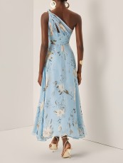 One-shoulder Floral-print Chiffon Maxi Dress GWDS-250643