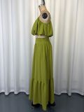 Solid Color Backless Sling Top Long Skirt Set GWDS-260319