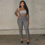 Polka Dots Print Wrap Chest Top+Jumpsuit 2 Piece Set MXBF-J26ST153
