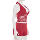 Sexy U Neck Lace See Through Two Piece Shorts Set MXBF-J26ST192