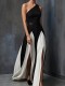 Single Shoulder Contrast Color Split Maxi Dress GWDS-260404