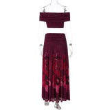 Sexy Print Off Shoulder Top Long Skirts 2 Piece Set LJSF-S6421484X