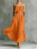 Solid Color Backless Sling Top Long Skirt Set GWDS-260319